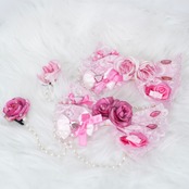 ♡【全２色】姫GAL ピンクローズ＆パールハート オーガンジーリボンダブルヘアクリップ pink ♡