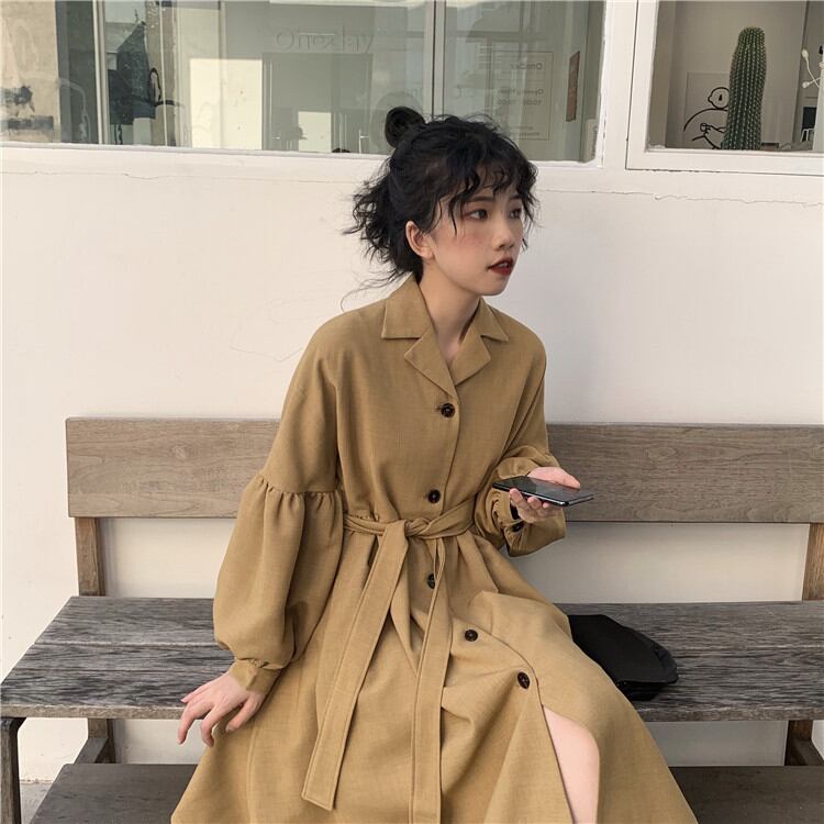 1枚で着映えが狙える 韓国ファッション ロングセクション 腰を括る クオリティ スリム