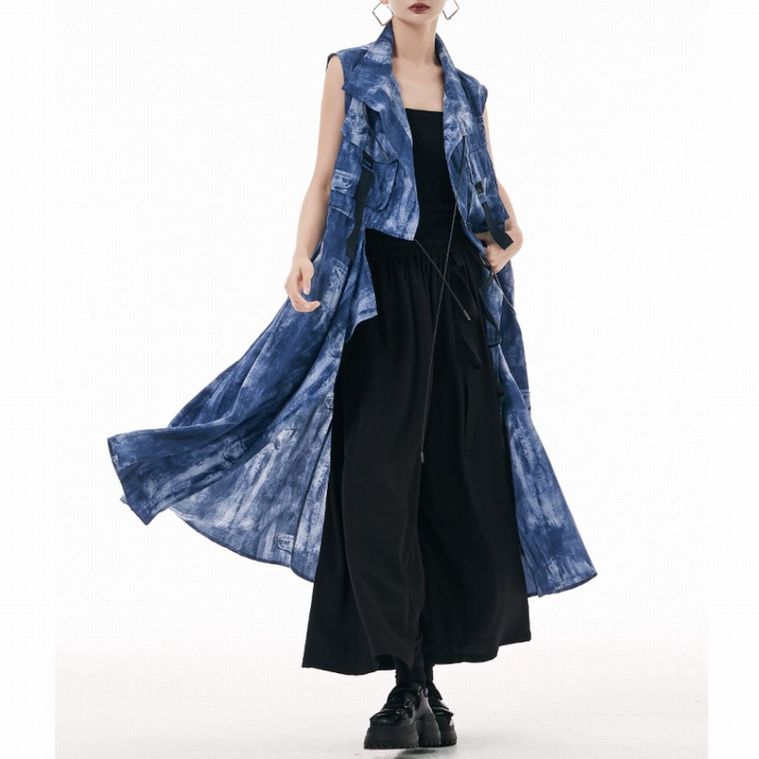 絞り染めロングベストカーディガン JK0196