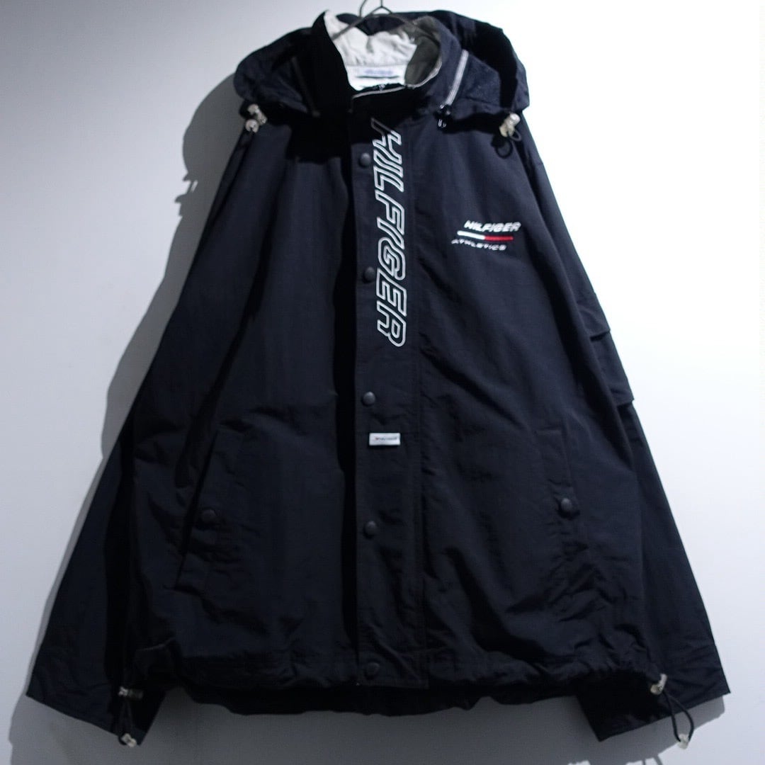 00s "Tommy Hilfiger" Black Logo Desgin Nylon Jacket
