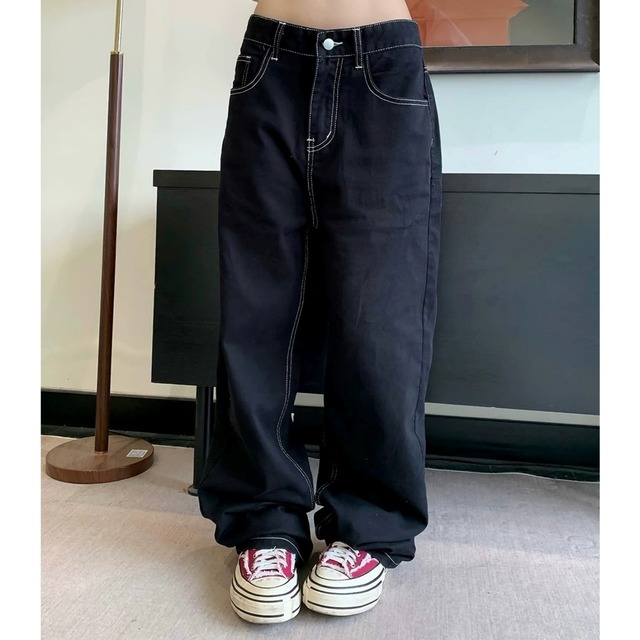 ビッグロゴスターパッチワイドシルエットデニムパンツ 2col R02588