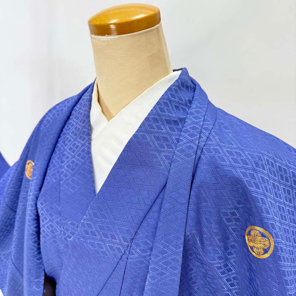 男紋付 男着物 紋付 ポリエステル 羽織 長着 裄77.2cm 3L size 紫