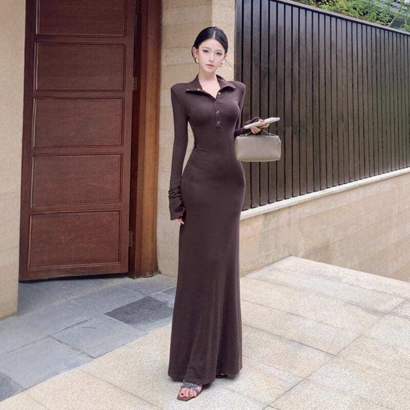 【dress】ロングVネックワンピース Q7114