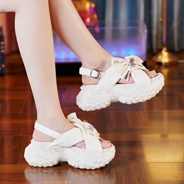 2カラー 厚底 サンダル リボン チャーム 22.0~24.5cm クロス 2カラー 厚底 サンダル リボン チャーム 22.0~24.5cm クロス