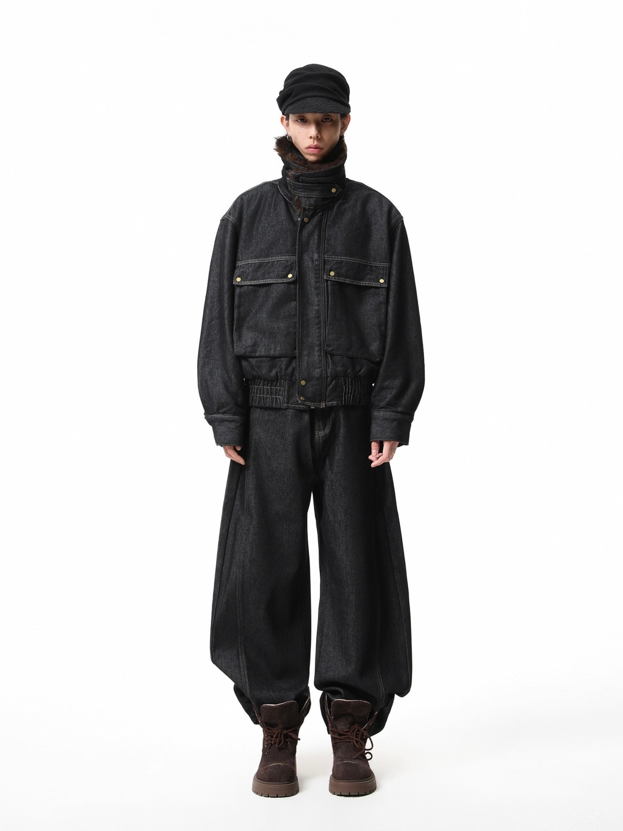 BOOGOOVOGUE Rabbit Fur Lined Denim Jacket