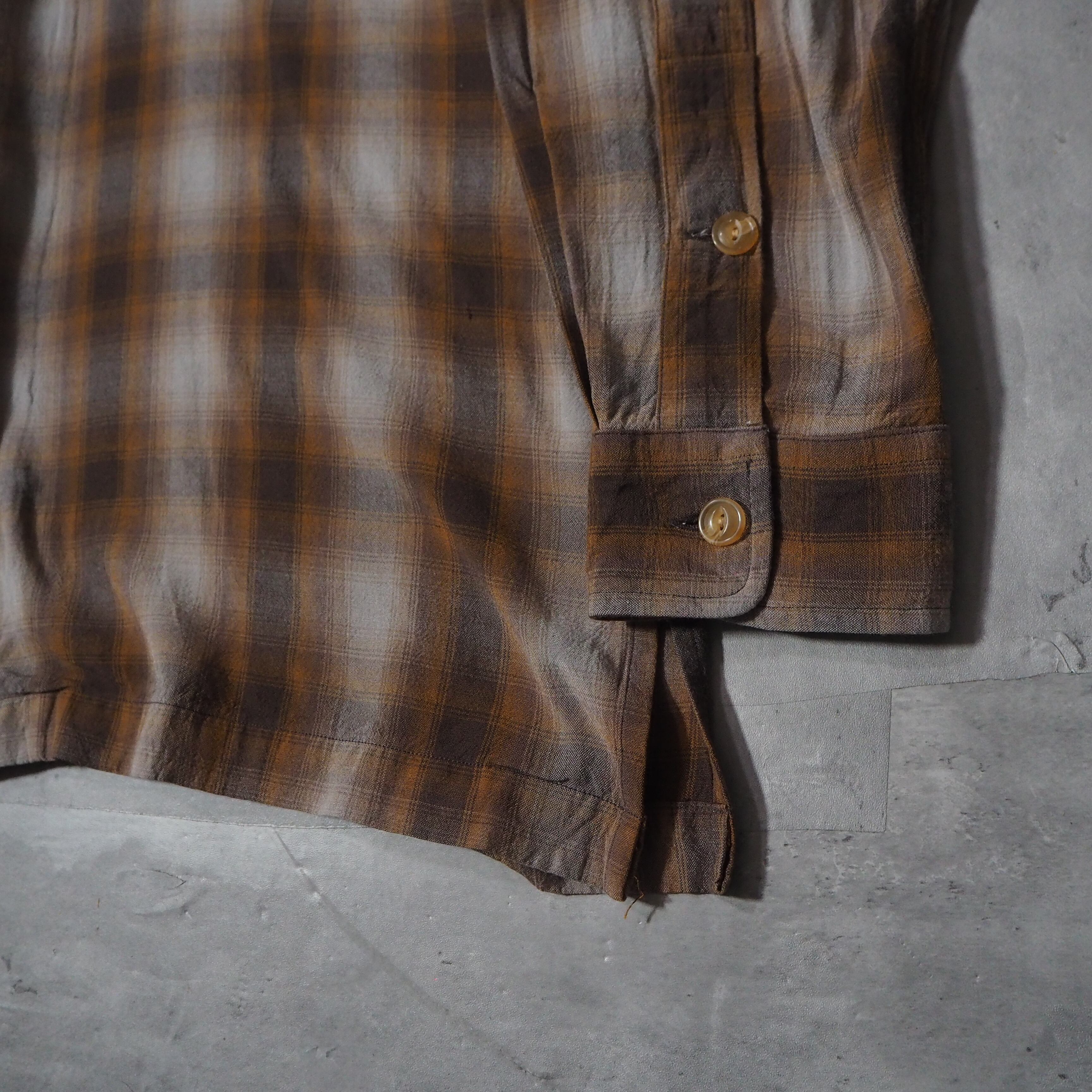 90s “RRL” ombre shadow check rayon box silhouette open collar ...