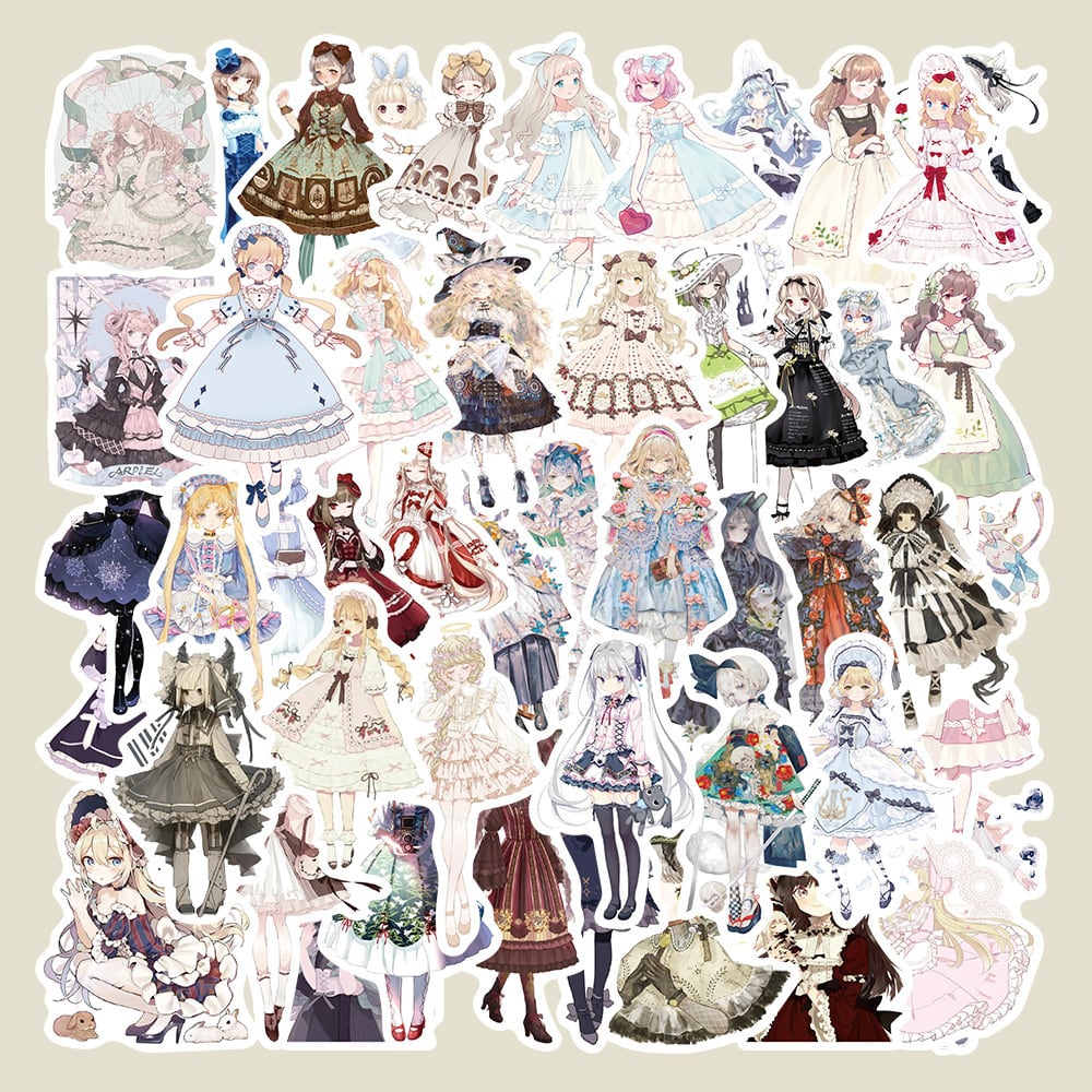 コラージュ シール 女の子 少女 ロリータ 50 スカート ステッカー 