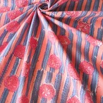 ブロックプリント生地【50cm単位】インド綿 花・ストライプ柄 ピンク×くすみブルー #27110-PK1