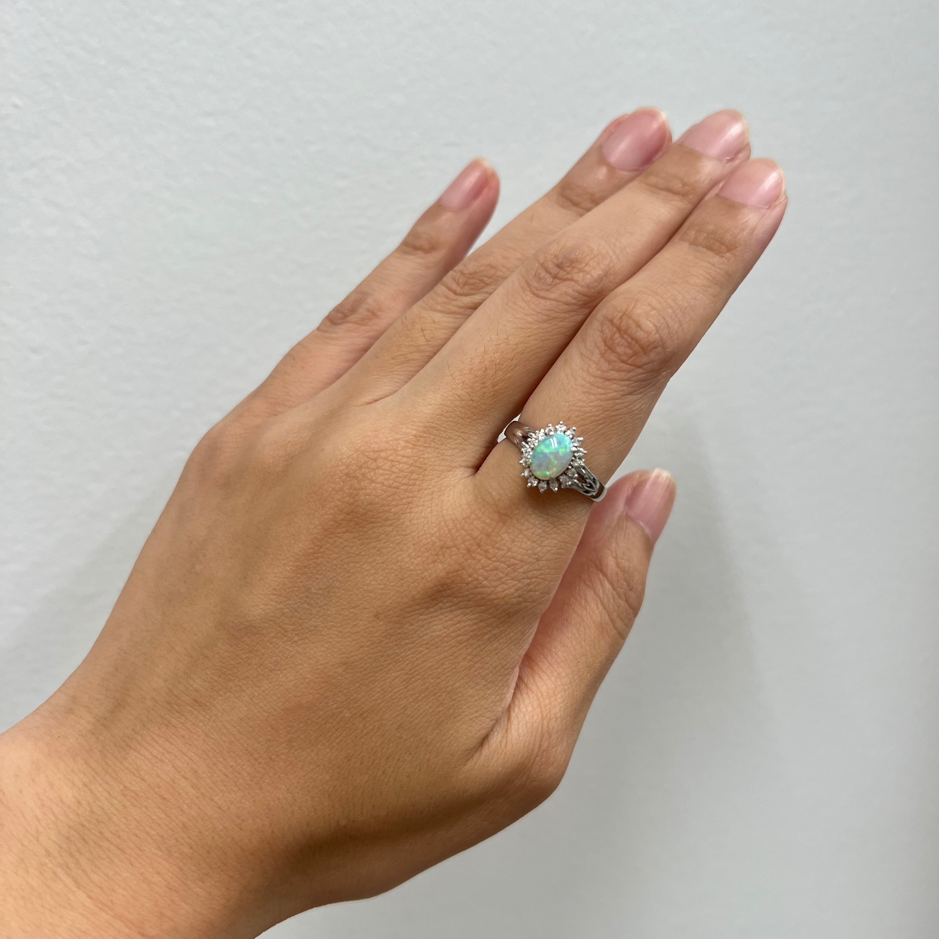 日本の作品】昭和レトロ デザイン ヴィンテージ リング Pt900 オパール