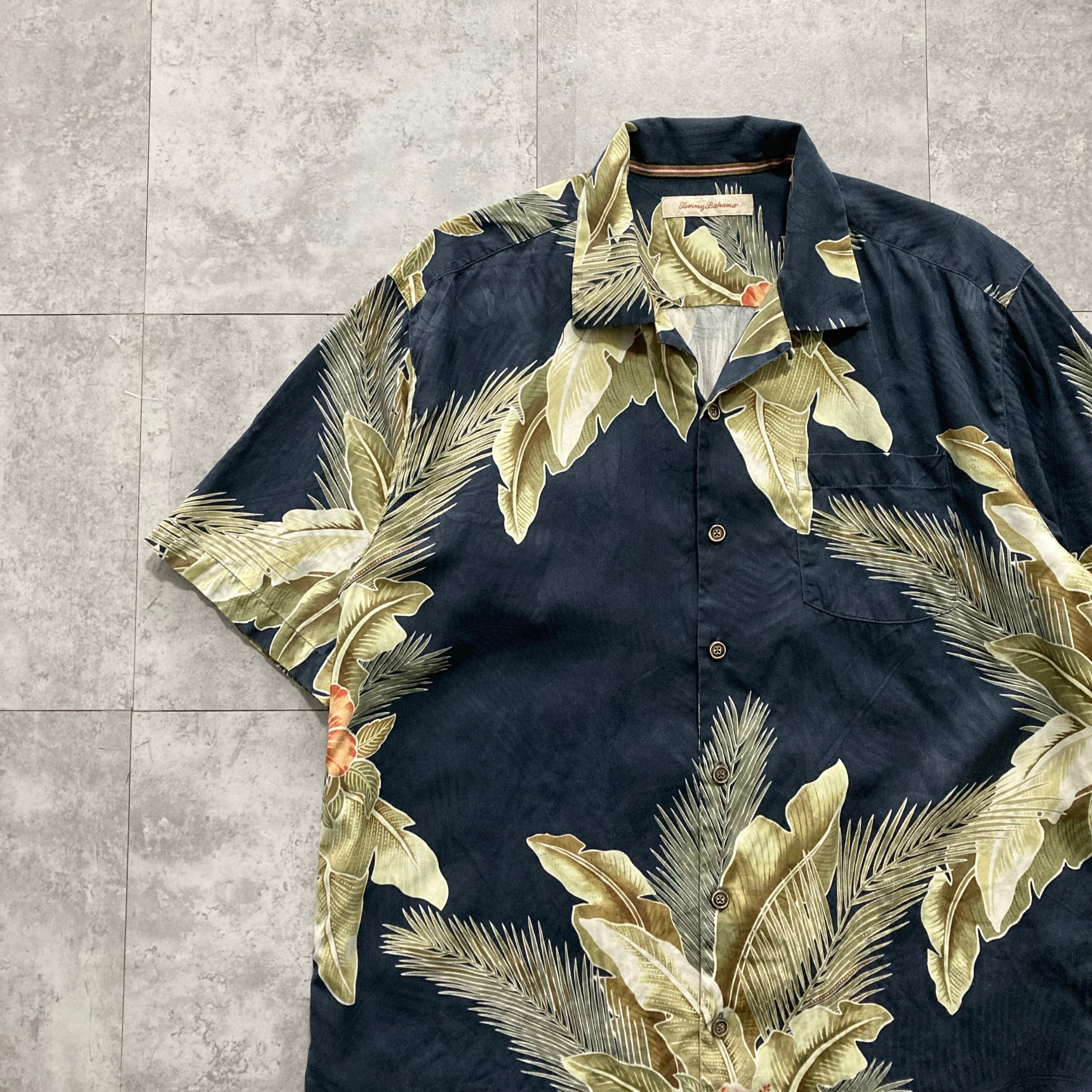 Size.L】Tommy Bahama トミーバハマ シルク100% 総柄 開襟シャツ