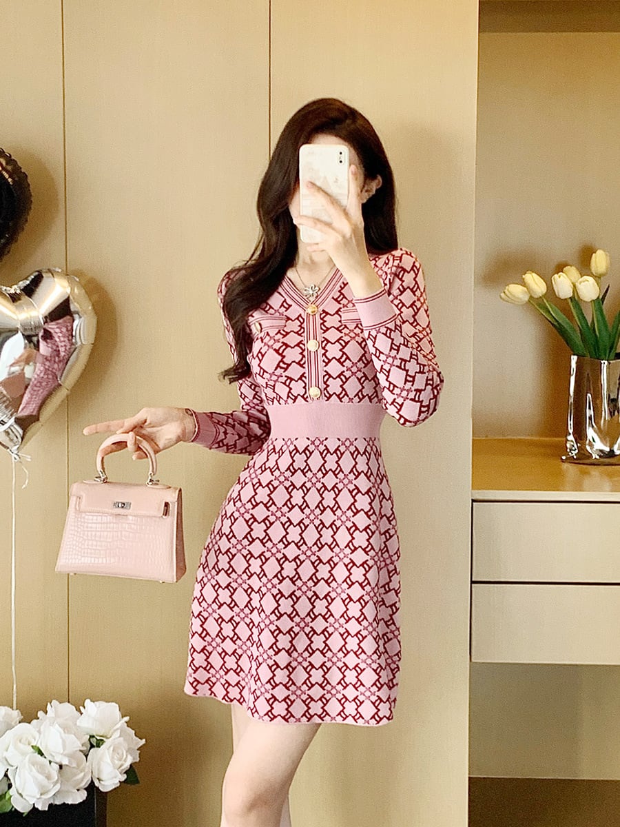 dress】Vネックニットワンピース M28425 | nanastyle