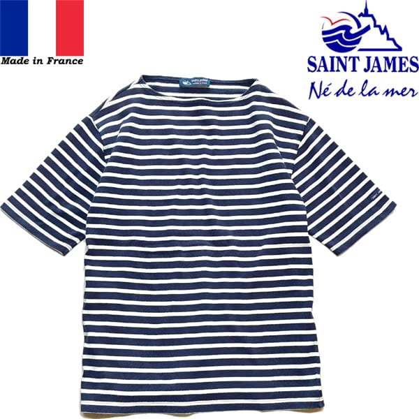 1点物◇フランス製セントジェームス紺白ボーダーTシャツ古着MLメンズ