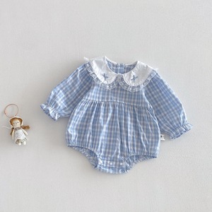 【BABY】春新作　ブルーチェックロンパース