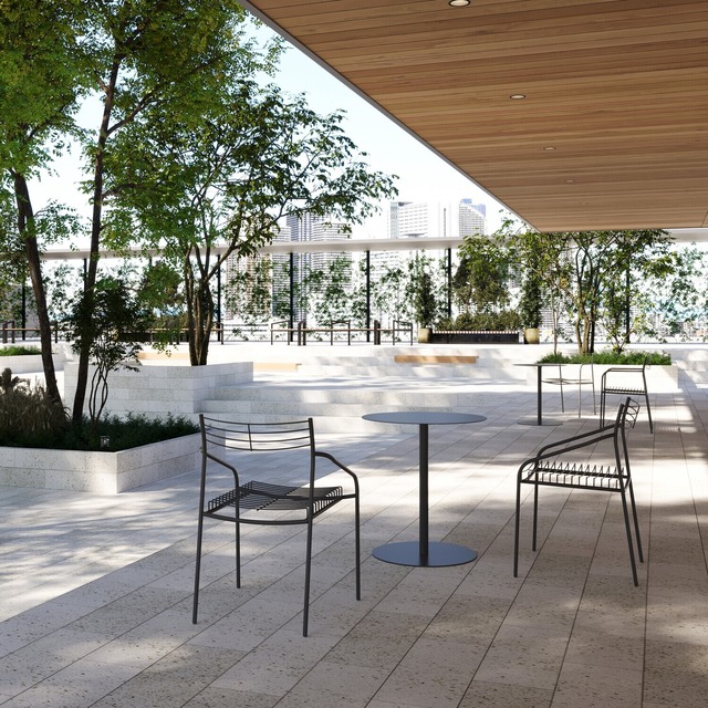 景色になじむ、軽やかなチェア。PF屋外サイドチェア 【FCF2571】　屋外チェア　スタッキングチェア　鉄家具　国産家具