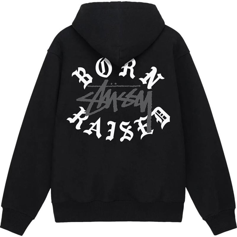 stussy BORN X RAISED LOGO ZIP HOODIE 黒とストリートファッションの