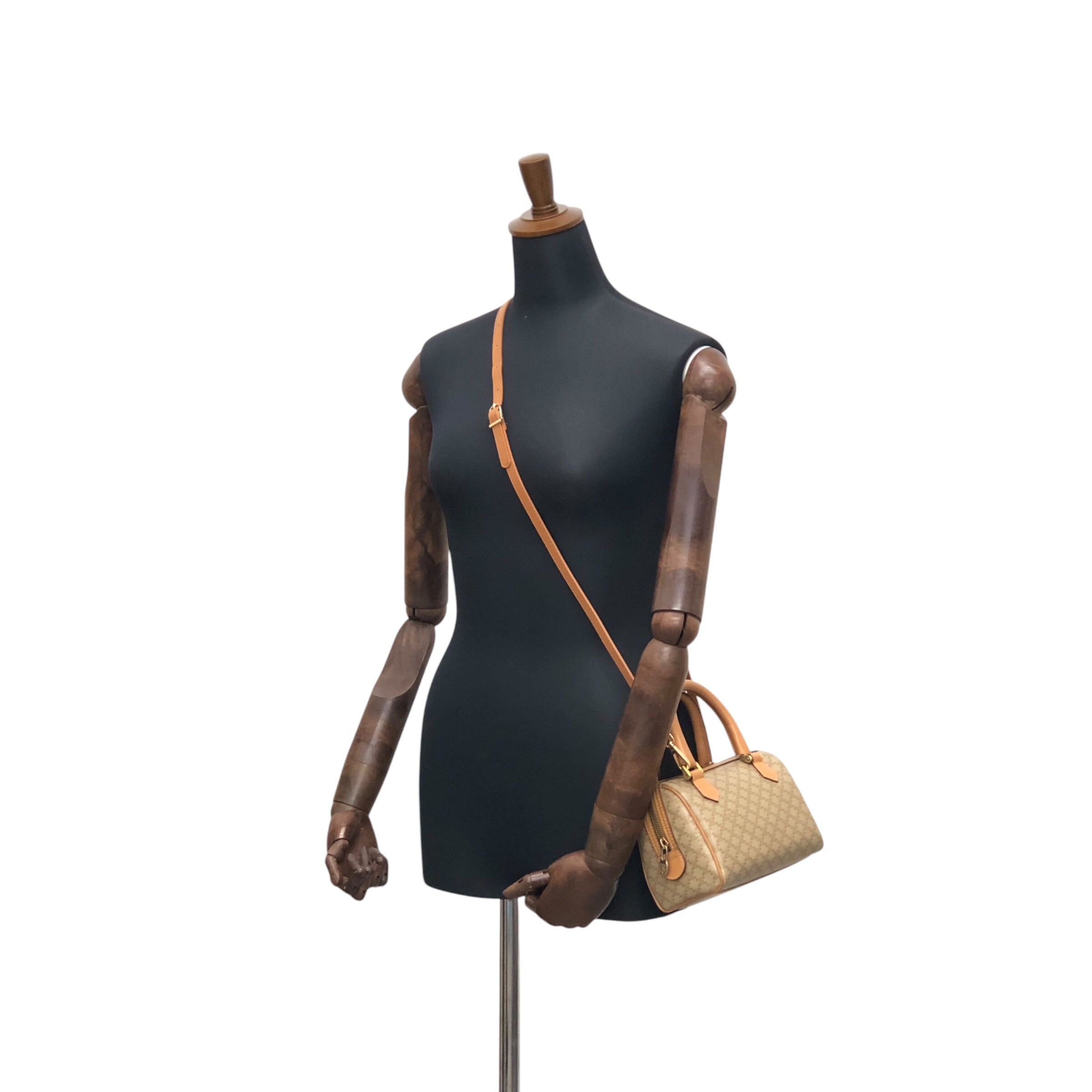 CELINE セリーヌ マカダム ショルダーバッグ ベージュ PVC レザー