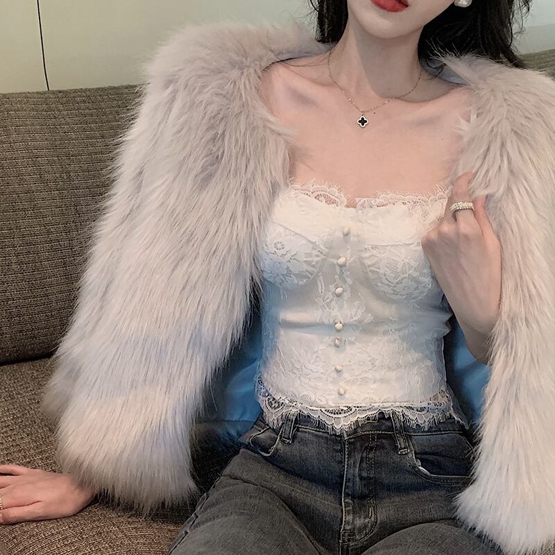 レースオータムウィンタートップス ショートシャツ 秋物 冬物 ブラックストロベリース27770718755