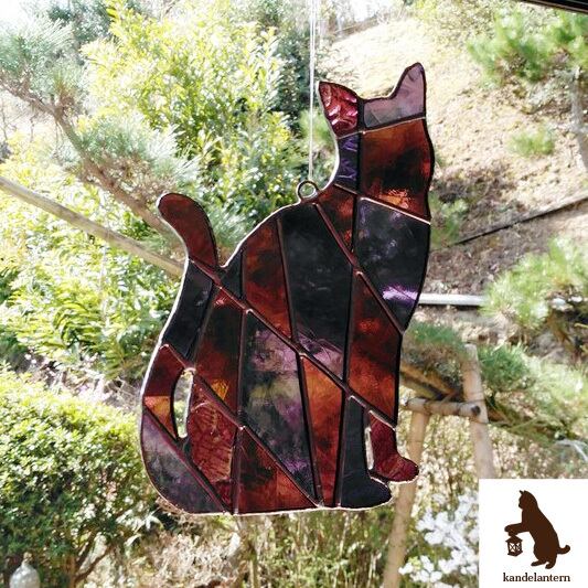 サンキャッチャー（窓際のむらさき猫 ）ステンドグラス | かんてらんたん