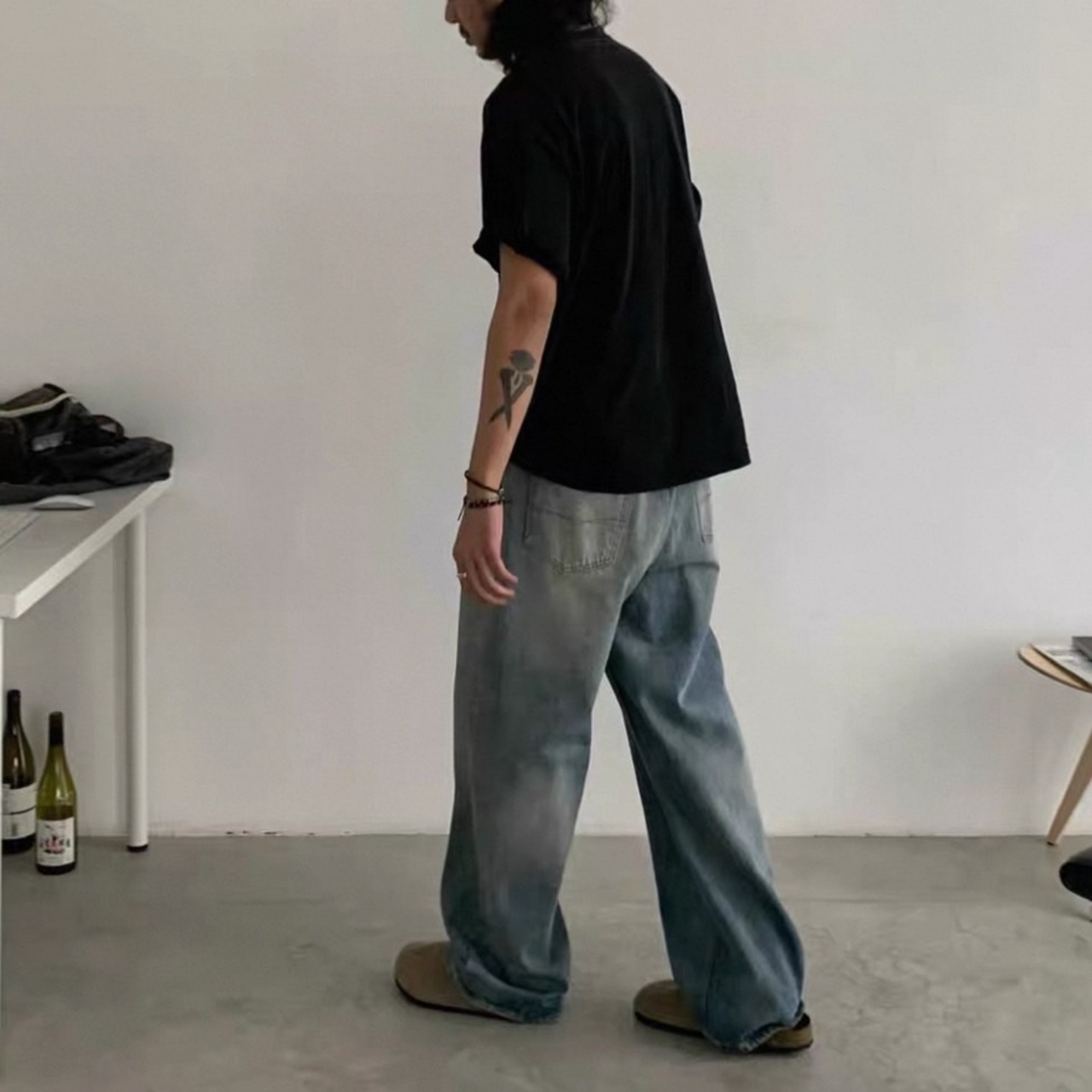 Wide leg denim pants 0393 - 7