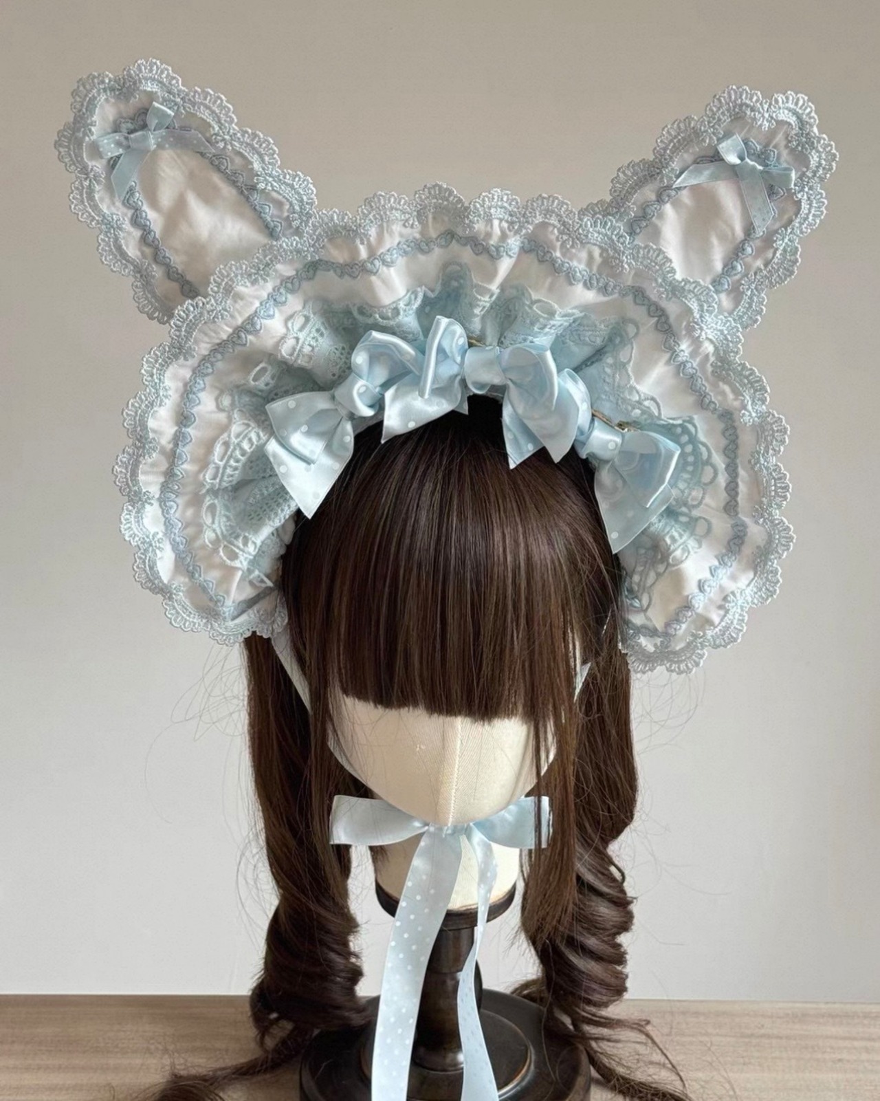 ♡【全9色】MAID うさみみフリルレースリボンハーフボンネット red ♡
