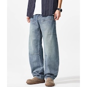 パッチワーク ストレートデニムパンツ af0492