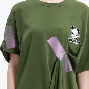 送料無料 【HIPANDA ハイパンダ】レディース Tシャツ ワンピ WOMEN'S PRINT SHORT SLEEVED LONG T-SHIRT / GREEN・BLACK