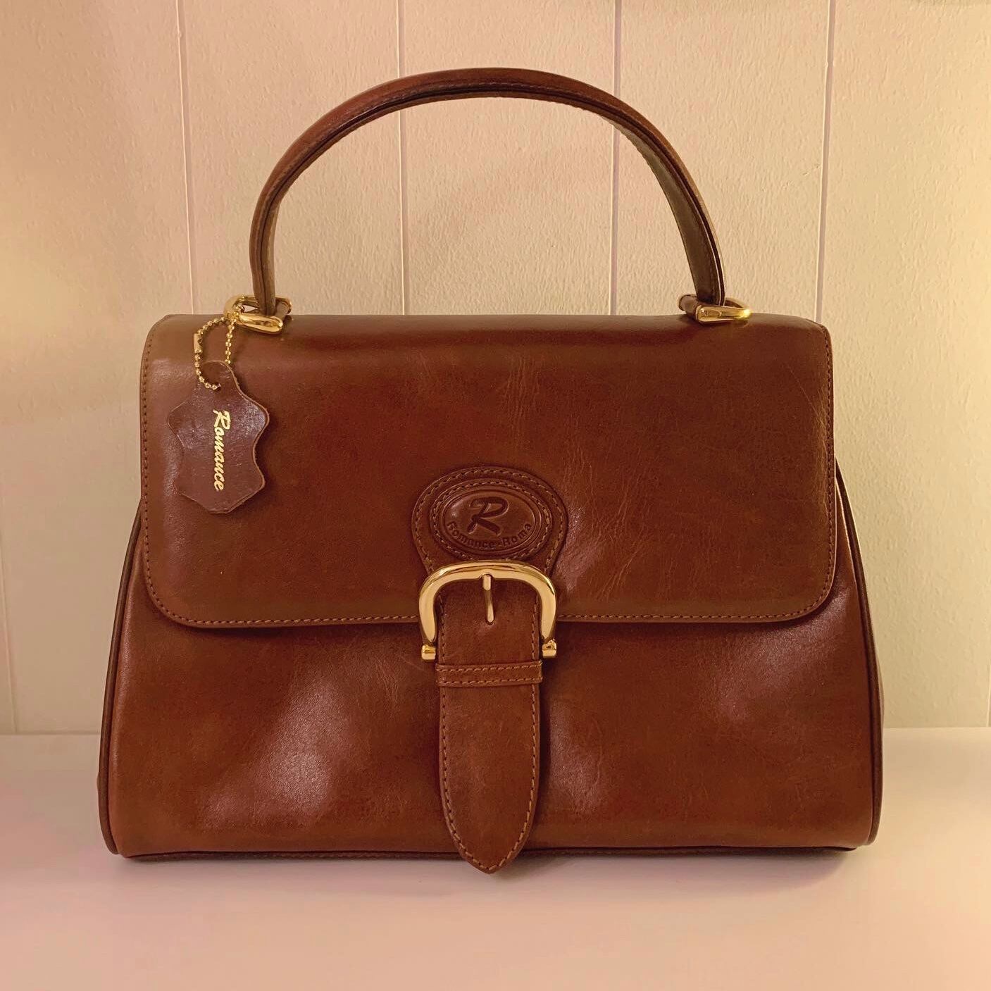 big belt brown leather hand bag