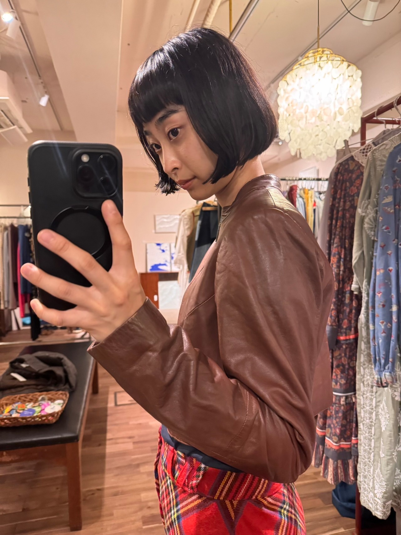 Saflen ブラウンレザーショートジャケット