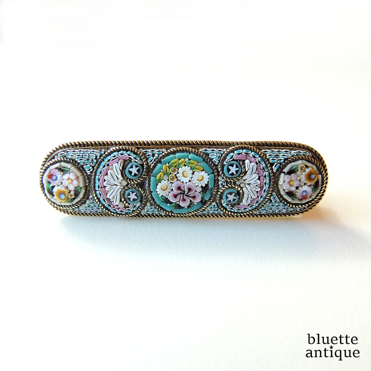 イタリアアンティーク マイクロモザイク すみれとデイジー バーブローチ