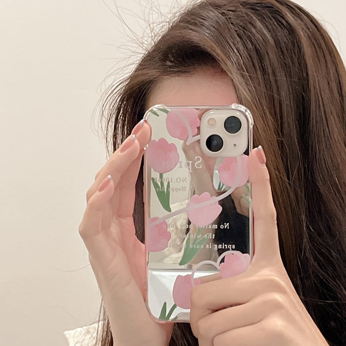 チューリップ ミラーiPhoneケース 韓国 スマホケース ピンク CHOICE.31 ファッション通販