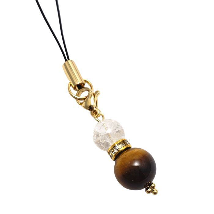 金運 パワーストーン ストラップ タイガーアイ レインボークォーツ 天然石 携帯ストラップ 虎目石 水晶 黄色 イエロー 透明 スマホ お守り プレゼント ラッピング無料 メール便 送料無料 チャーム アクセサリー