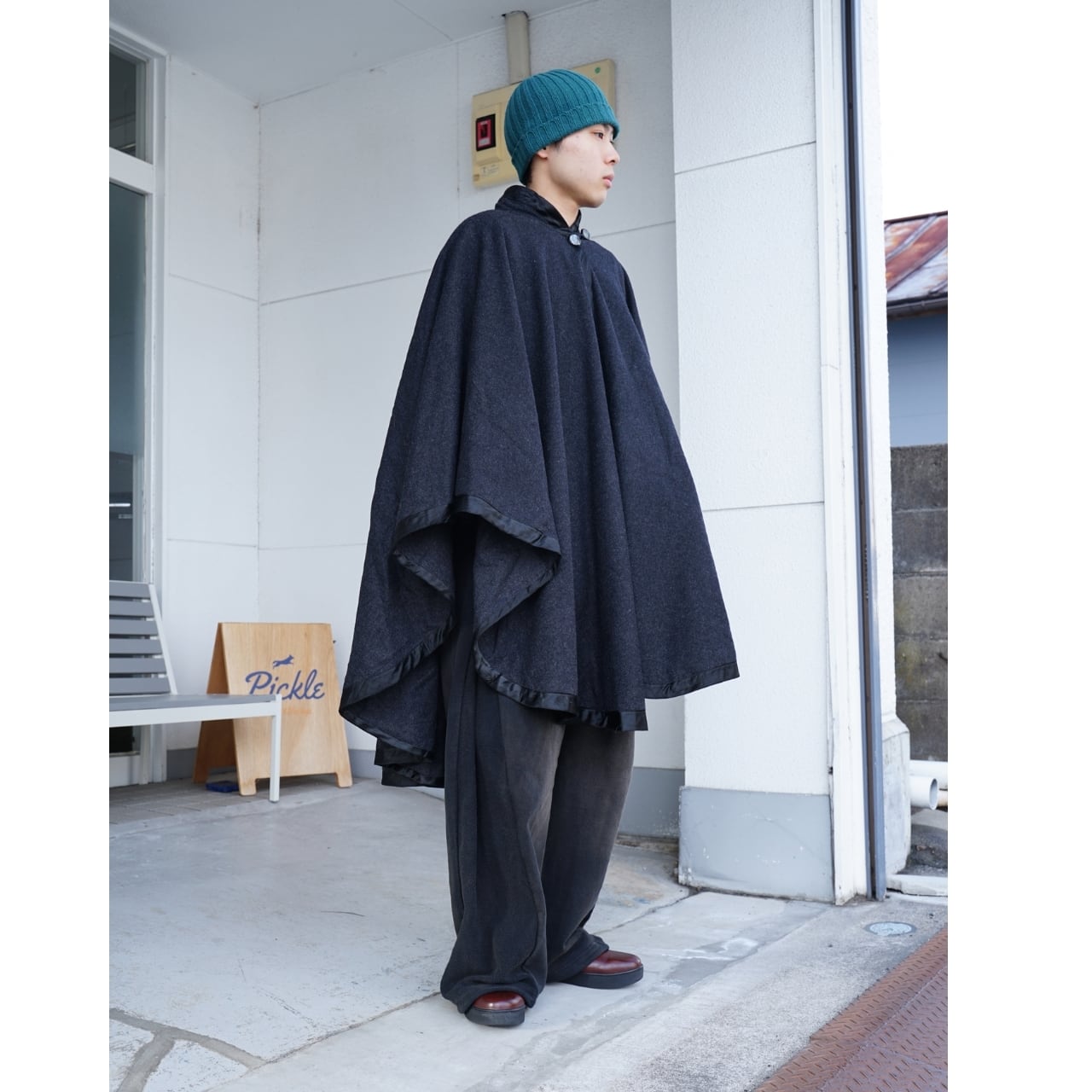 ユーロヴィンテージ ウールマント チャコールグレー(実寸L相当)|NA592