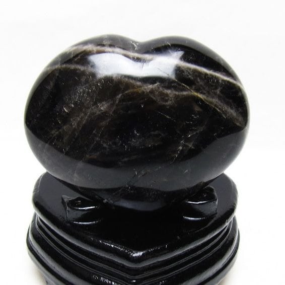 モリオン 置物 黒水晶 ハート 台座付属 一点物 155-1068