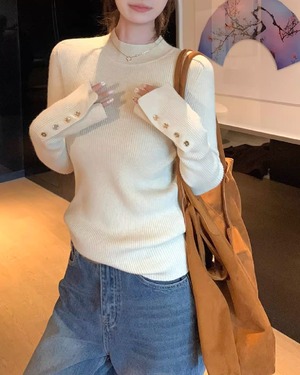 ボタンディテール ハーフネック リブニット3color A0835