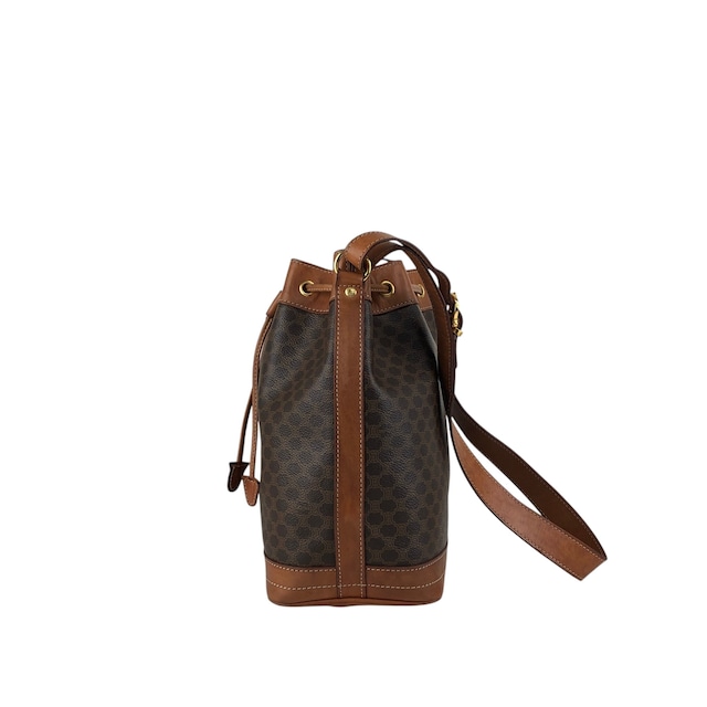 CELINE セリーヌ マカダム ショルダーバッグ ブラウン ブラゾン型押し PVC 巾着 vintage ヴィンテージ オールド fmd3v6
