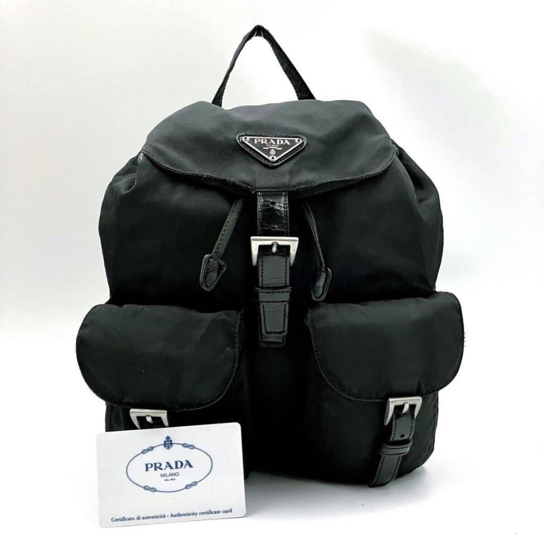 極美○ PRADA 2039 プラダ テスート ナイロン リュック ミニ 黒  