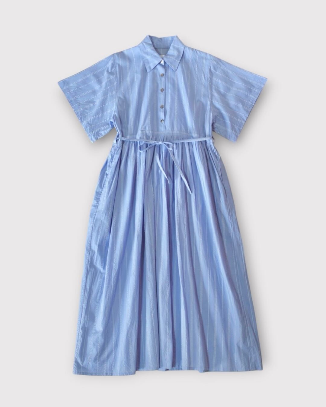 waffle stripe cotton shirt dress blue & white