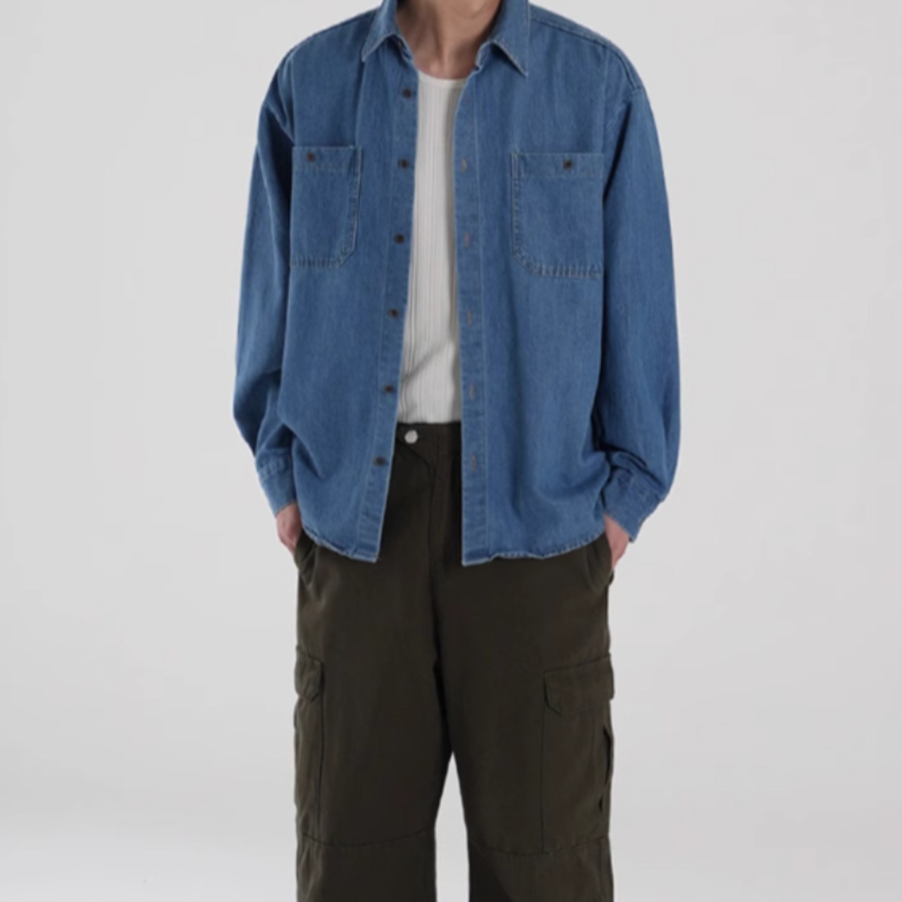 レトロウォッシュデニムシャツ　0835