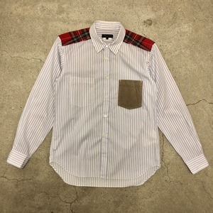 00s COMME des GARCONS HOMME PLUS/Stripe L/S shirt/XS/2009年製/ストライプシャツ/ホワイト/コムデギャルソンオムプリュス