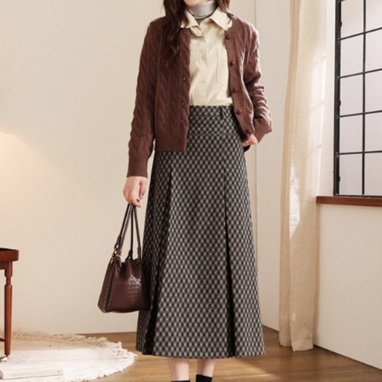 チェック柄 ボックスプリーツスカート W01100