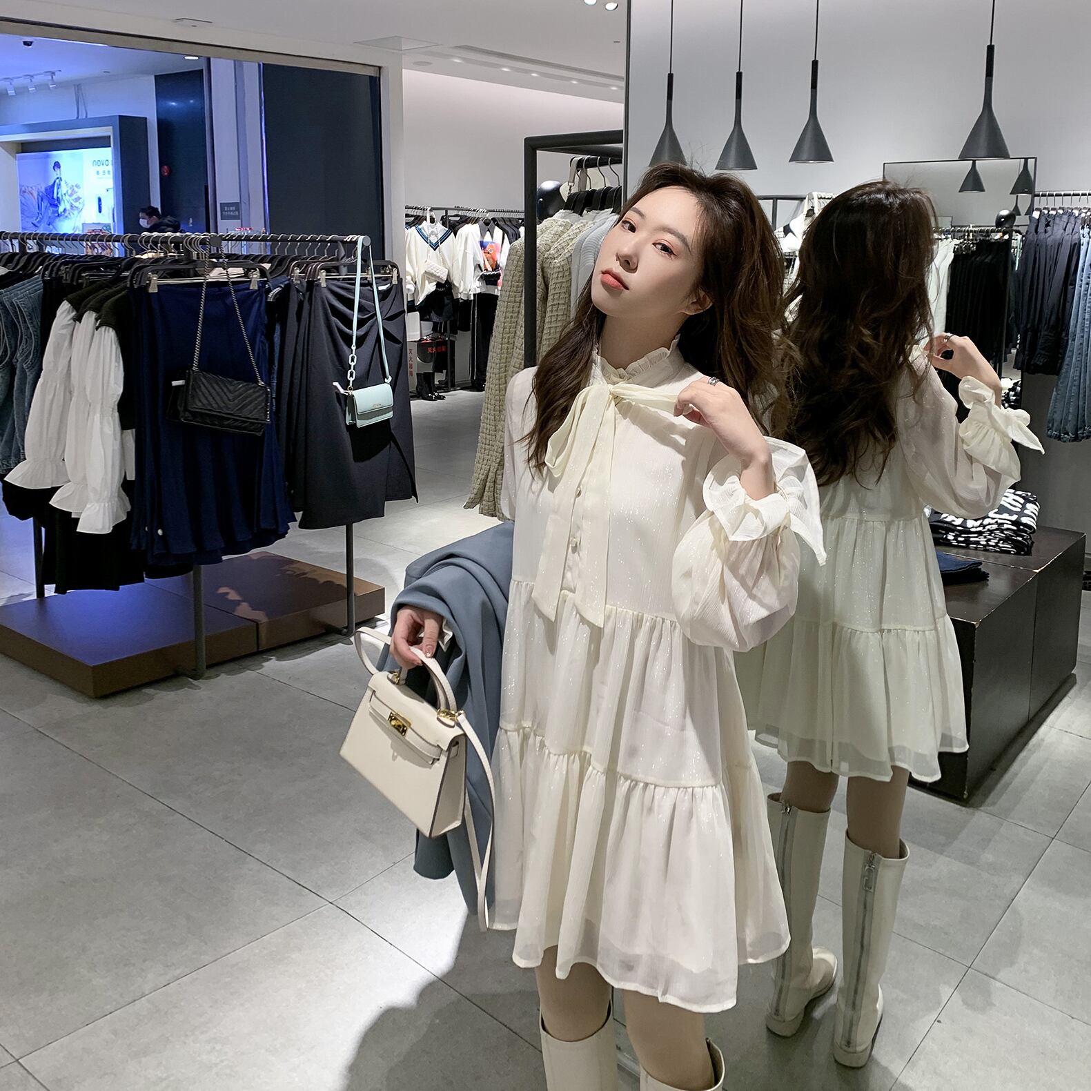 シフォンドレス スプリングサマーホワイトスカート 大人ガーリー スウィート キュート カジュアル 春物 夏物 6Du_Shop_Women36611096859