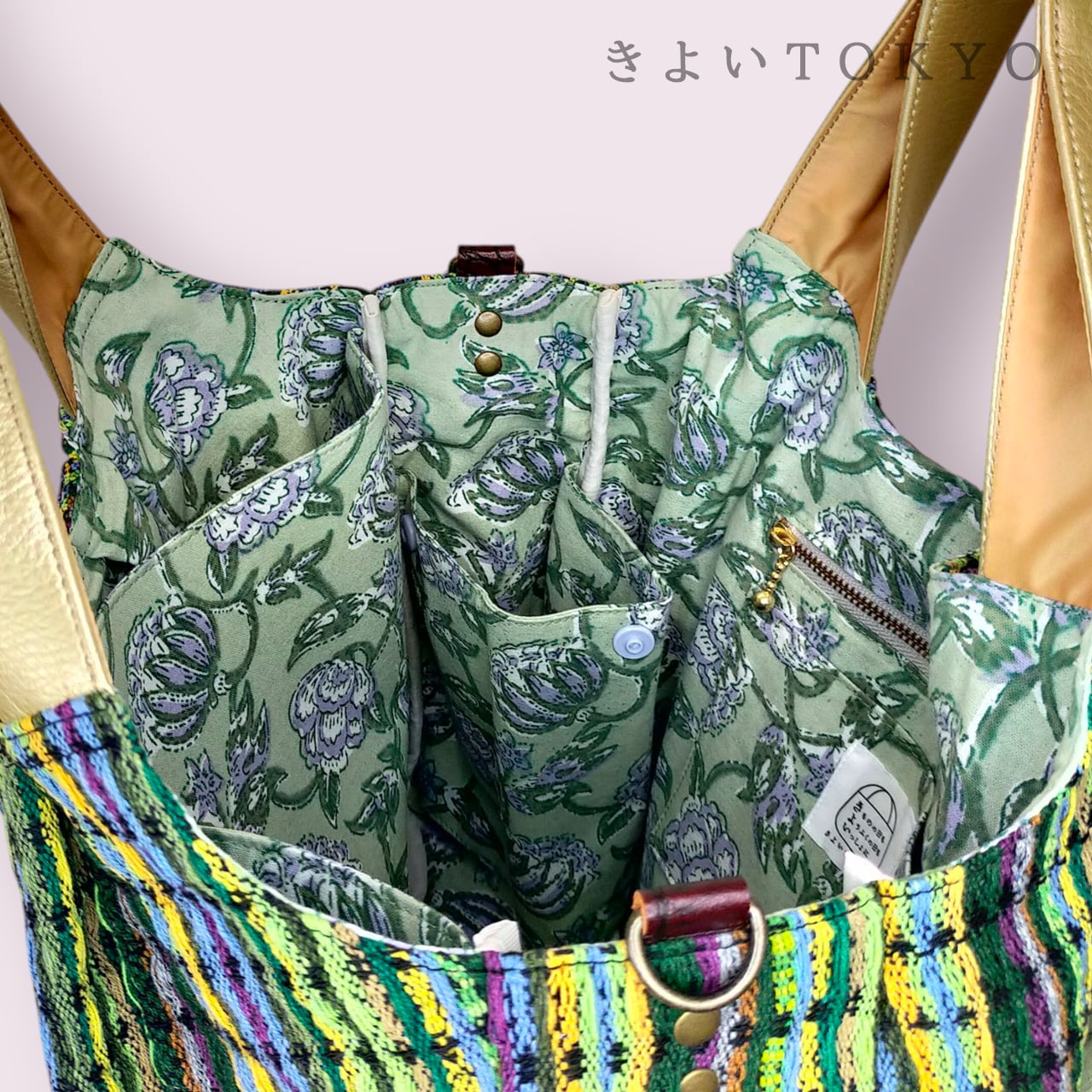 グリーンストライプのグラニー風バッグ【送料無料】 | きよいTOKYOー