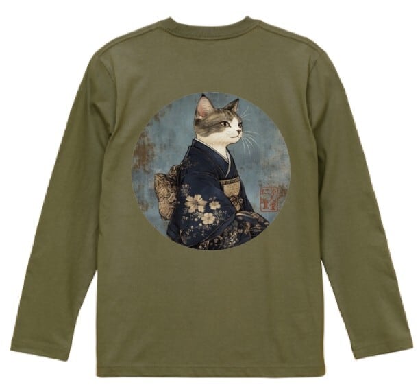 気高き和猫 肖像画 ロンT リブなし | にやん暦堂