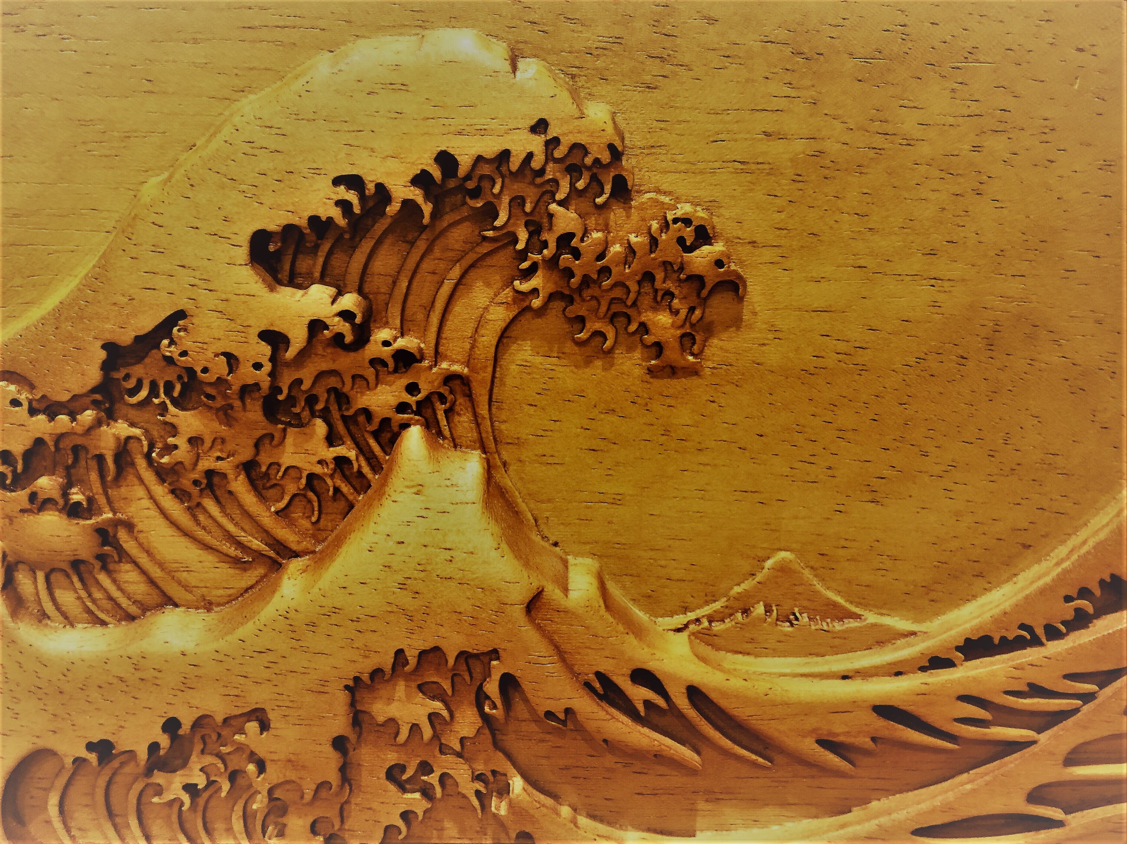 葛飾北斎「富岳三十六景神奈川沖波裏」風 木材オブジェクト | entotsu