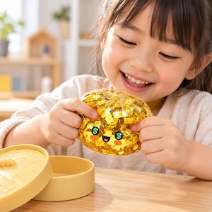 SNSでバズり中!新作 スクイーズ 金色肉まん 肉まん もちもち ぷにぷに キラキラ ゴールド 蒸籠付き SNSで話題 SNS映え 動画映え 感触玩具 ストレス解消 癒しグッズ おもしろ雑貨 子供 大人 プレゼント 商品画像5