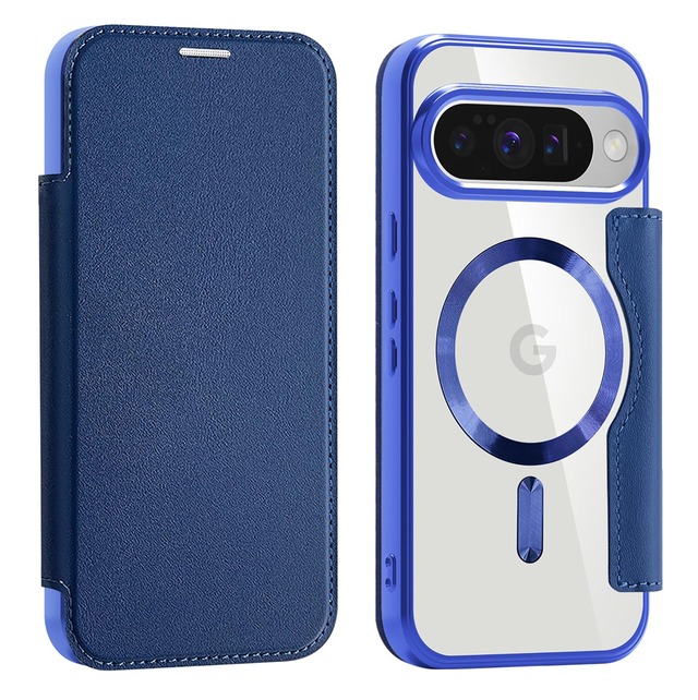 Google Pixel 10 /10 Pro 用 ケース 手帳型 RFID ピクセル 10/10pro ケース 財布型 カードポケット付き 全面保護 Magsafe対応 背面透明 高級なPUレザー 人気財布型 カバー 軽量 グーグルピクセル 10/10pro ケース カード収納 おしゃれ 上質な手触り 擦り傷防止 (ブルー)
