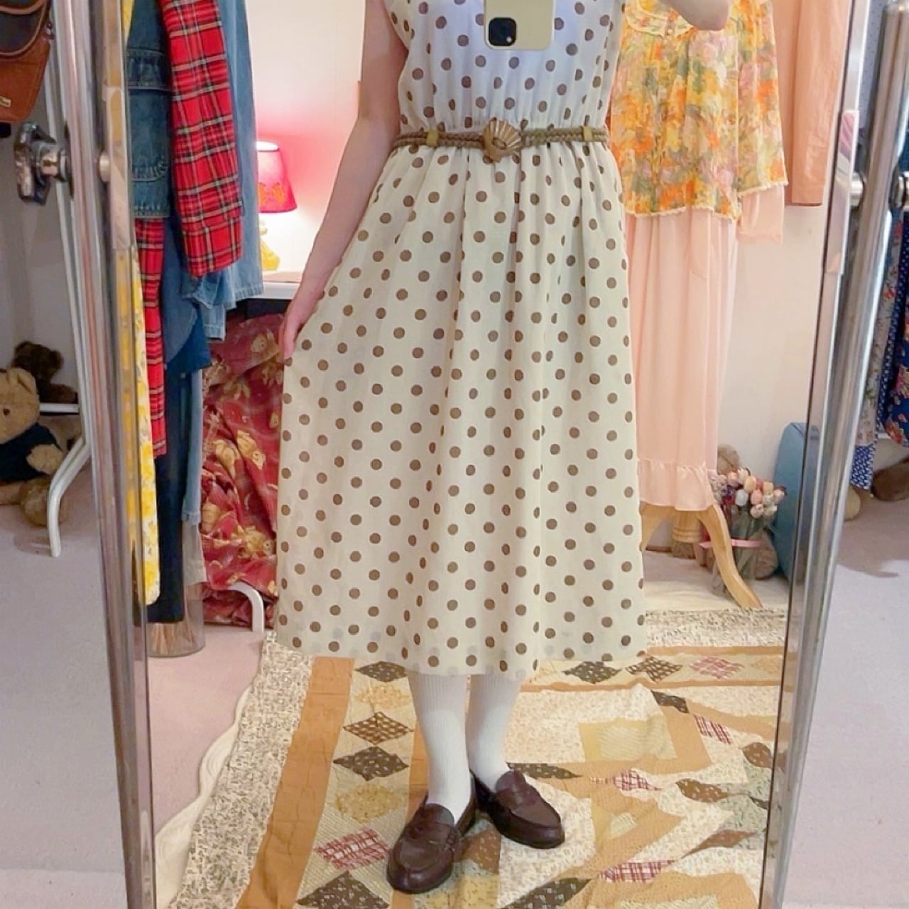 shell belt brown dot one-piece