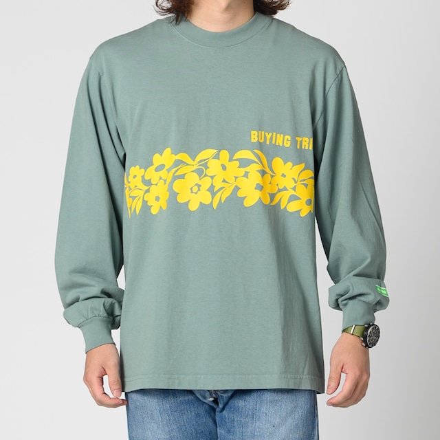 【BUYING TRIP】"Flower" Garment Dye Long Sleeve T-shirt (EMERALD GREEN DYED)