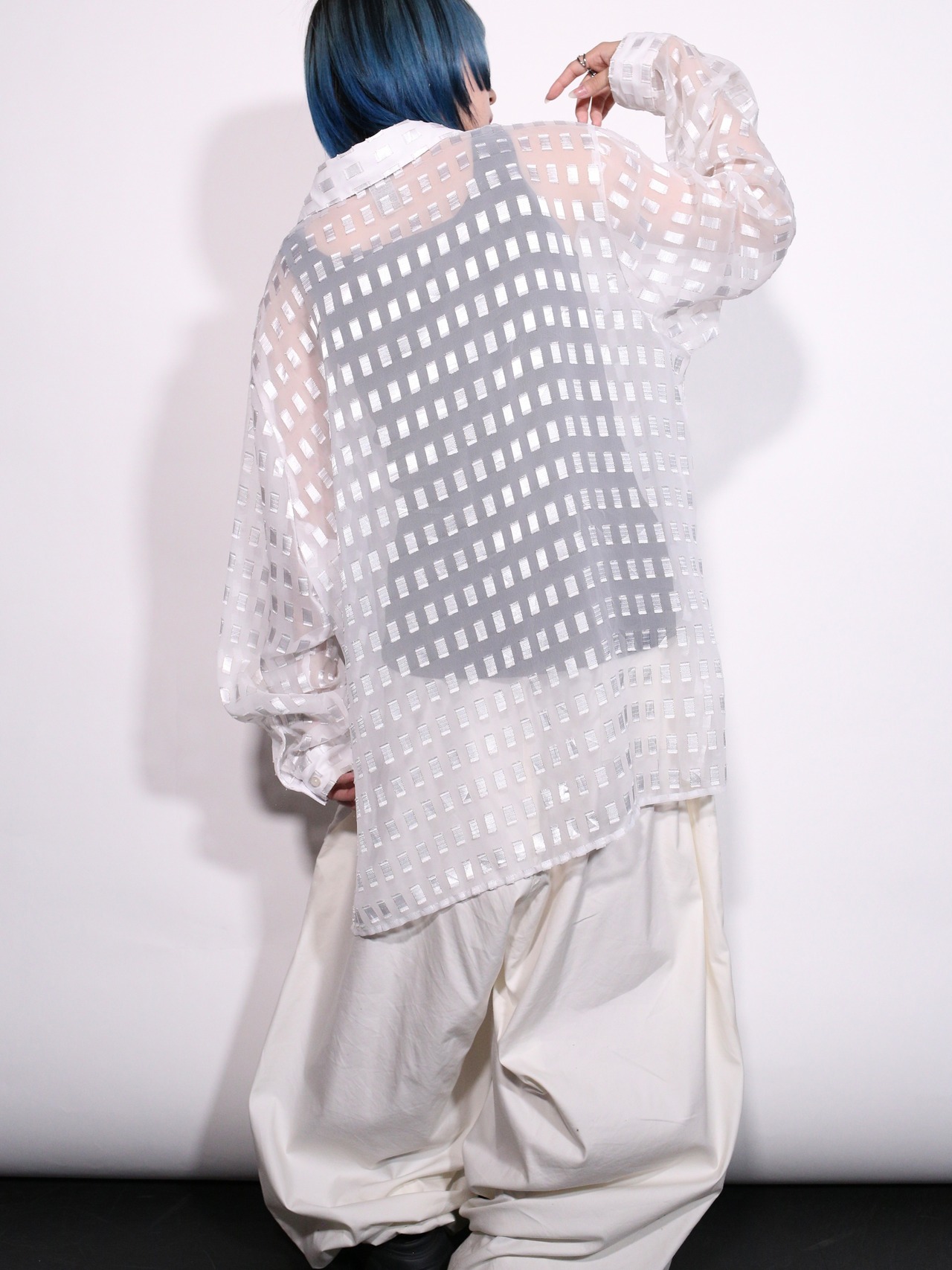 square jacquard white sheer shirt - 5