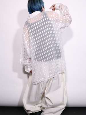 square jacquard white sheer shirt